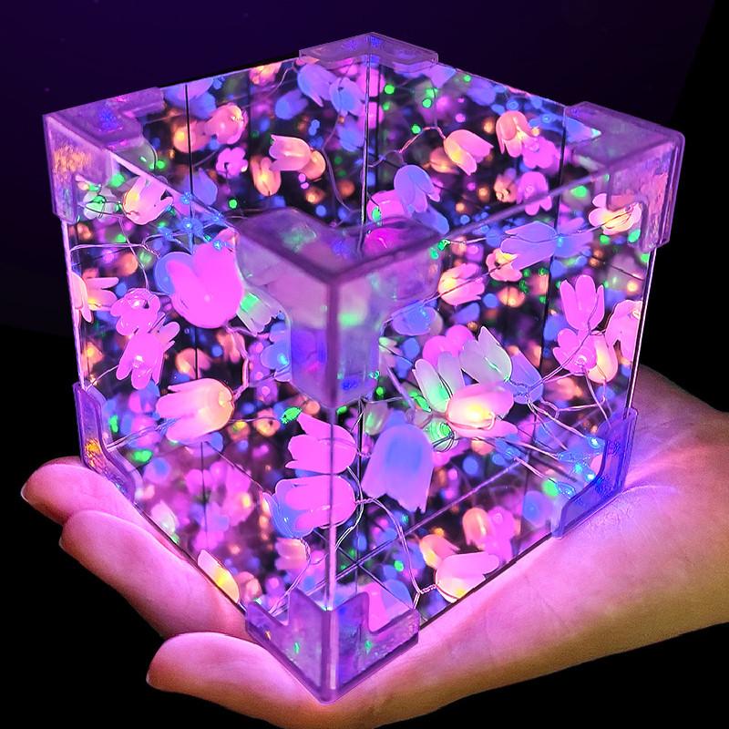 Handgefertigter Montage-Spiegel Tulpenblumenmeer Würfel-Nachtlicht Puzzle-Spielzeug-Set Für Gehirnentwicklung