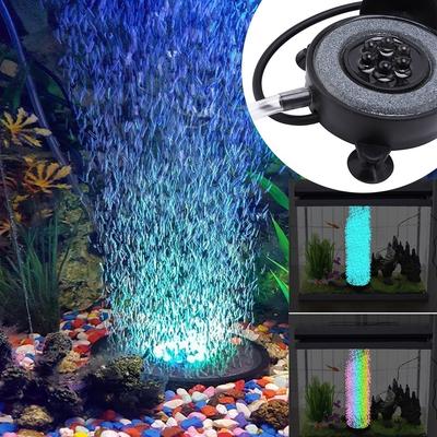 Multicolor Changing LED Aquarium Air Stone Disk Round Fish Tank Bubbler with Auto LED Light Bubble