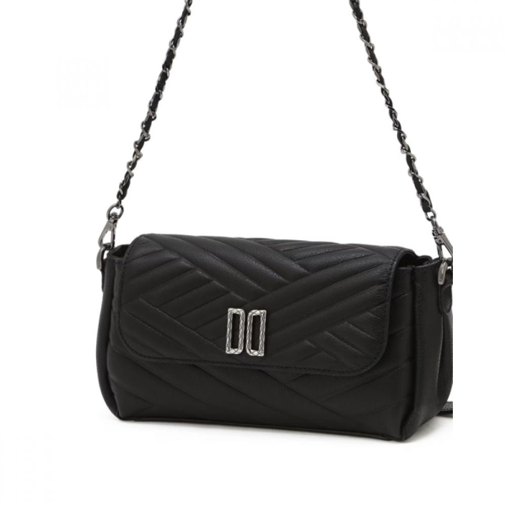 Daks Schwarze Dd Logo Leder Kette Schulter   Crossbody Tasche Dcwa6e761bk