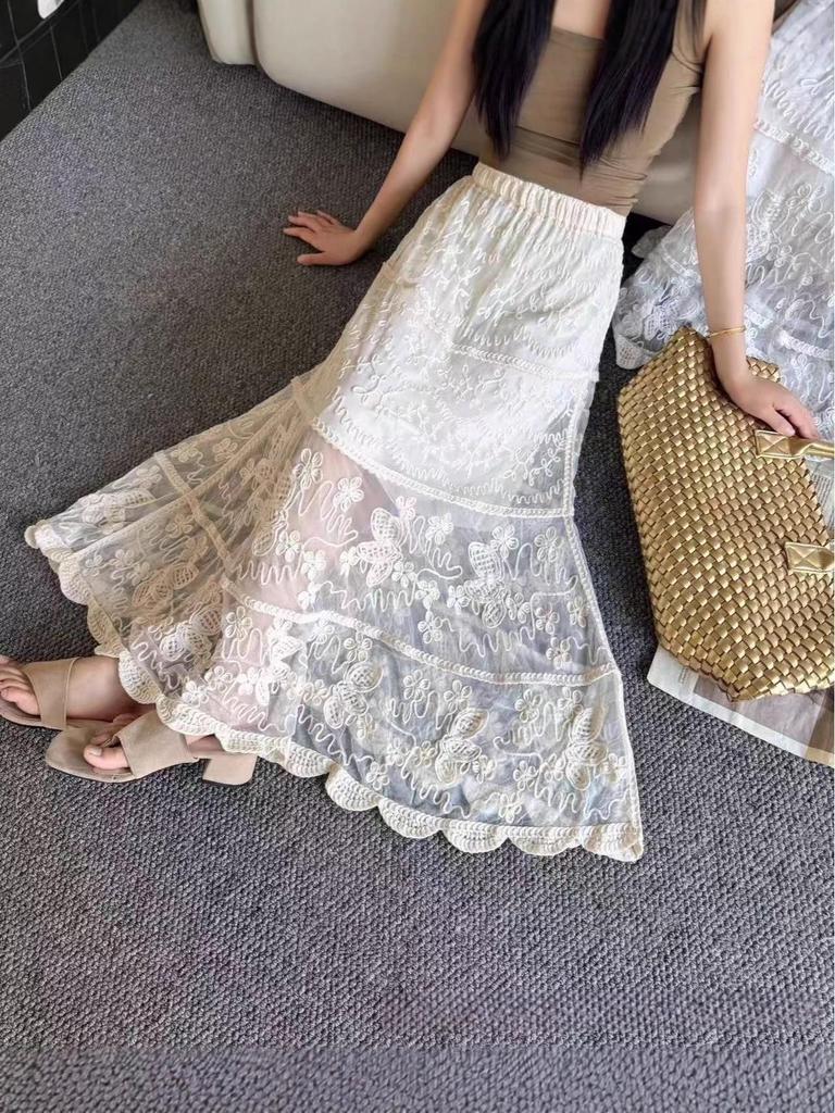 Lace Half-Skirt Elastic Qipao Underskirt - Retro Versatile Autumn/Winter Base Layer