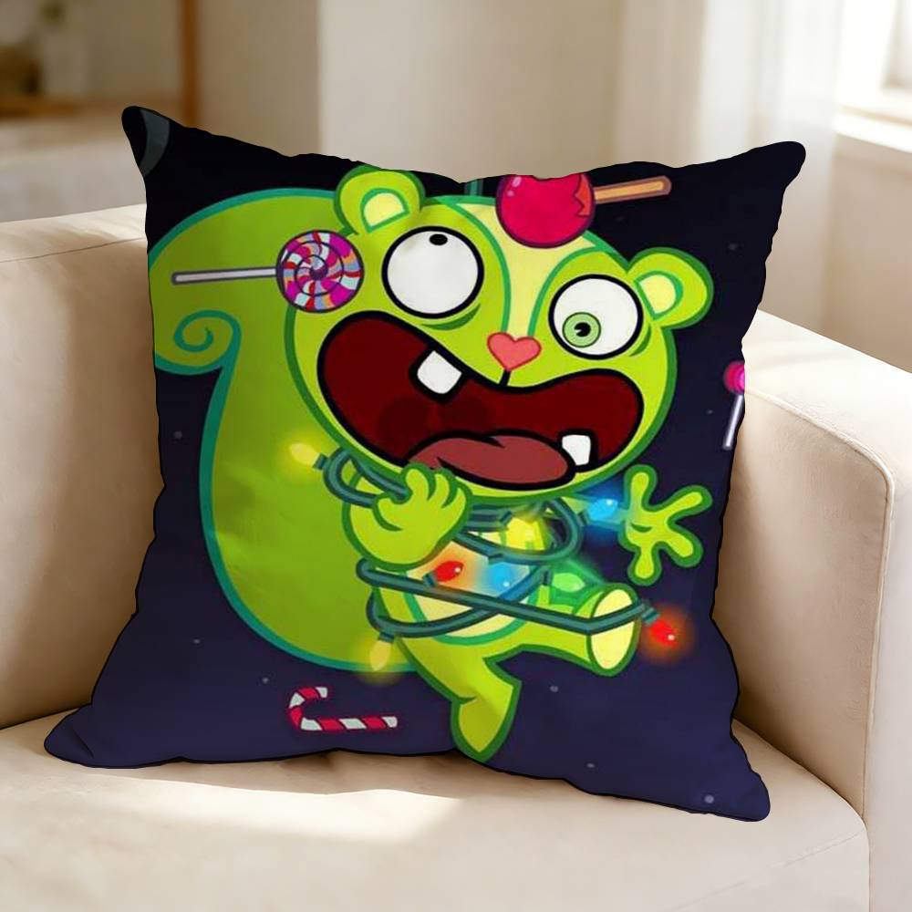 HHappy Tree Friends Cartoon NNutty  Pillow Case Square DoubleSided Sofa Cushion Cover Bedroom Bedside Pillow