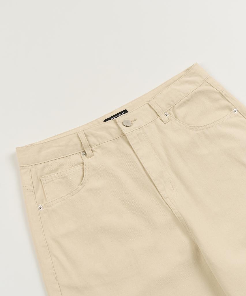 TOFFEE [Summer Special Fabric] Curved Wide Cotton Pants (Ecru)