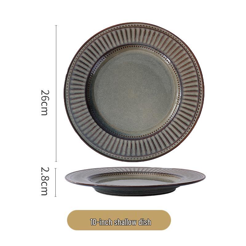 Nordic Vertical Stripe Embossed Ceramic Dining Set: Bowls, Plates, Dishes, Coffee Cup & Saucer, Fish Plate for Western Cuisine.