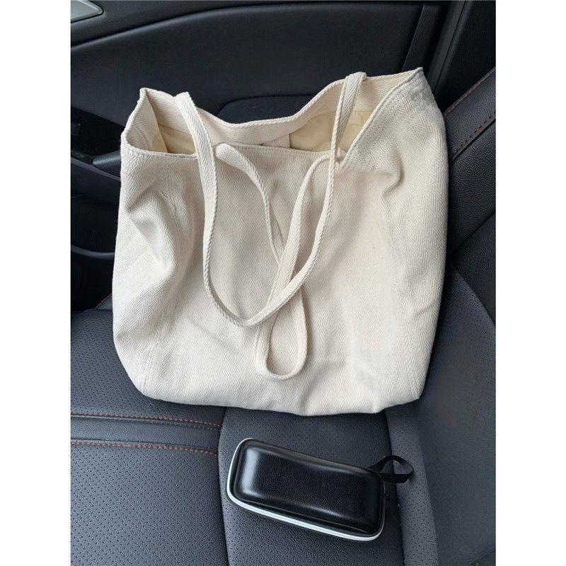 Damen Schulterhandtasche aus koreanischem Köper-Canvas mit großem Fassungsvermögen - Lässige, schlichte Tragetasche