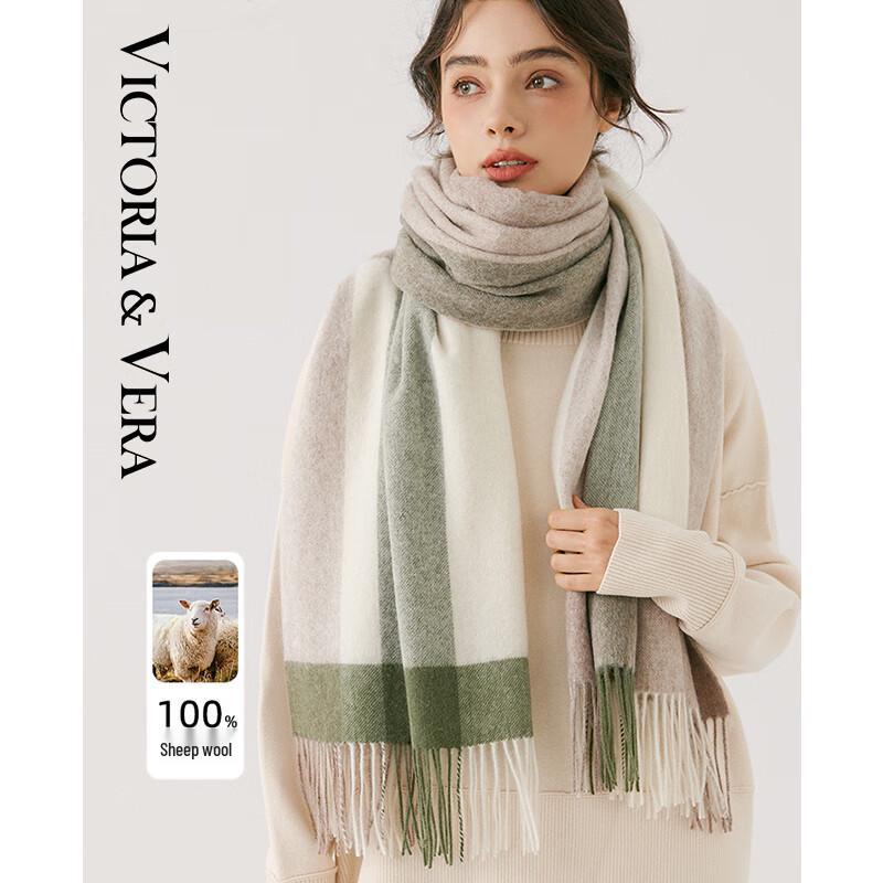 VICTORIA&VERA Autumn/Winter Large Plaid Color Block Tassel Scarf