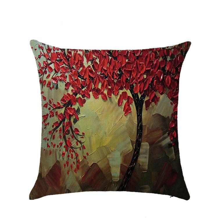 Sofa Pillow European Three-dimensional Oil Painting Tree Print Polyester Cushion Home