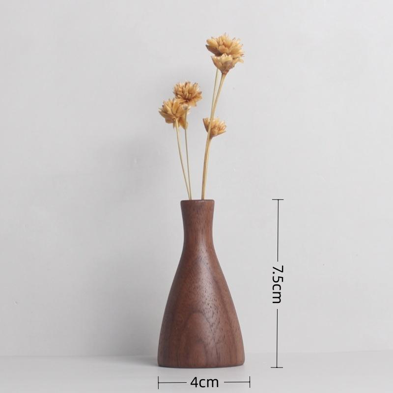 

1pcs Solid Wood Vase Black Walnut Small Ornaments Wooden Crafts Home Decoration New Flower Arrangement Device m хаки