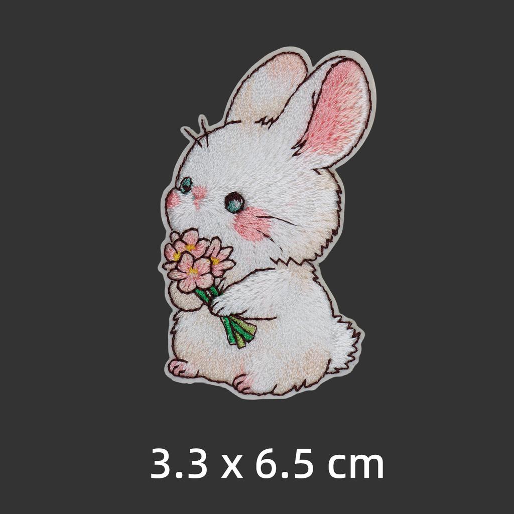 1/4pcs Easter Bunny Embroidery Patches, Iron On For Down Jacket Hole Repair, Self Adhesive Fabric Patch for School Bag Decor