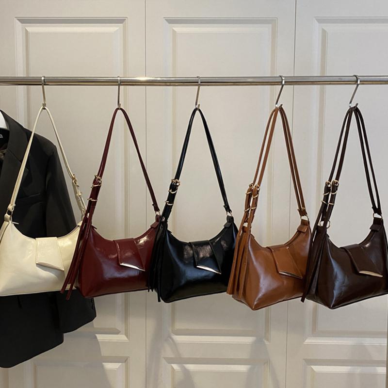 Yogodlns Women's Faux Leather French Casual Vintage Pure Color Simple Shoulder Crossbody Underarm Bag