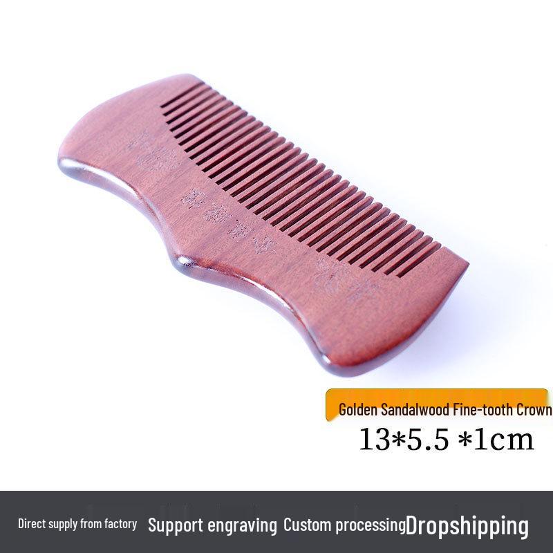 Golden Sandalwood Comb: Souvenir with Text Pattern, Thick Wooden Handle, Hairdressing Meridian Gift