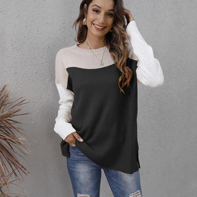 Women's Pullover Autumn and Winter Clashing Colour Splicing Loose Colorblocking Casual Sweater