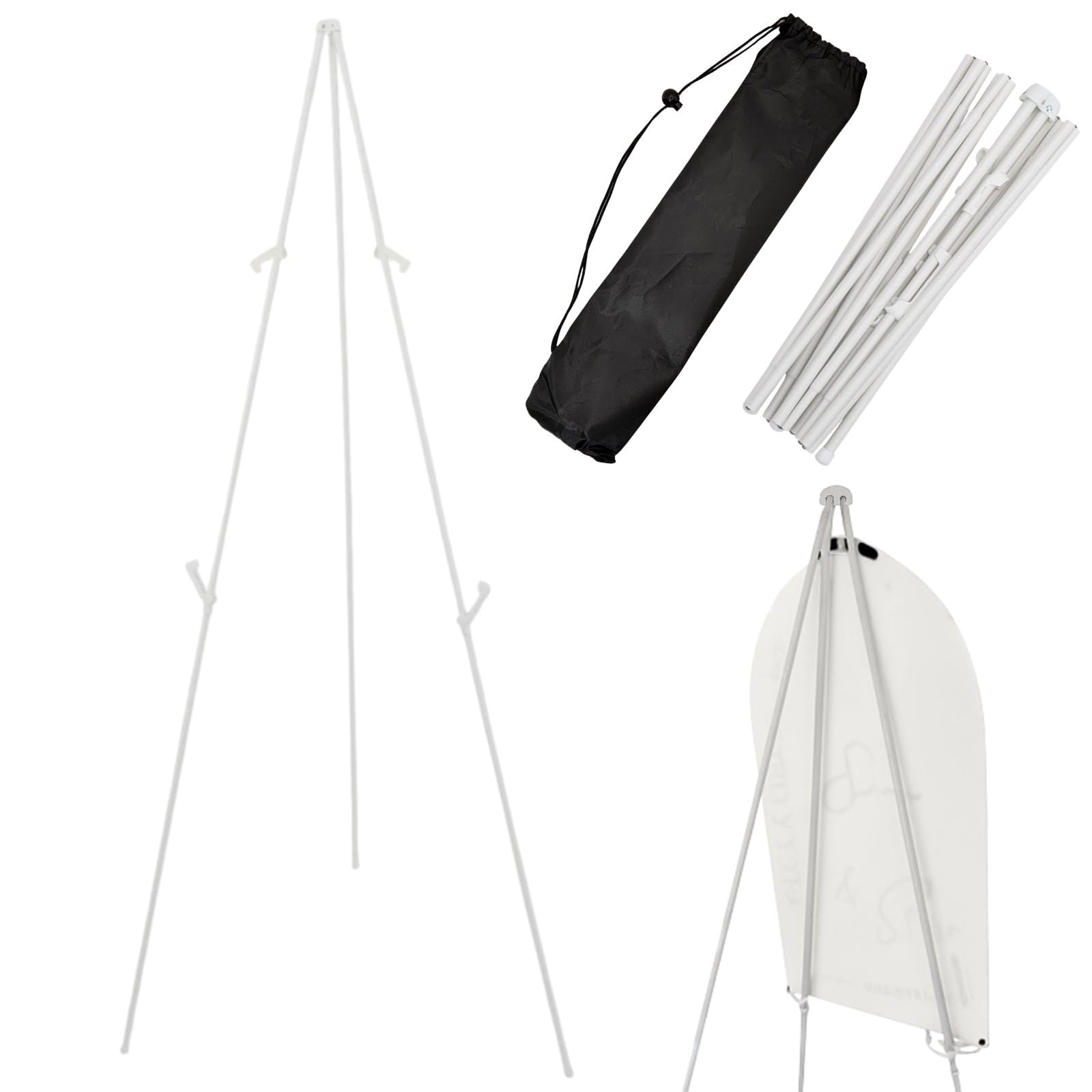 

MARUHADO Folding Easel with Storage Bag, Height Adjustable, Tripod, Welcome Board/Picture Frame Stand, Outdoor Use, Lightweight, Compact, White