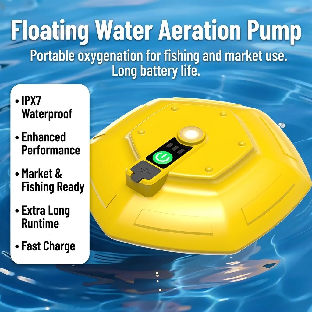 Portable Floating Oxygen Pump for Fishing Compact ABS Plastic Battery Powered IPX7 Waterproof