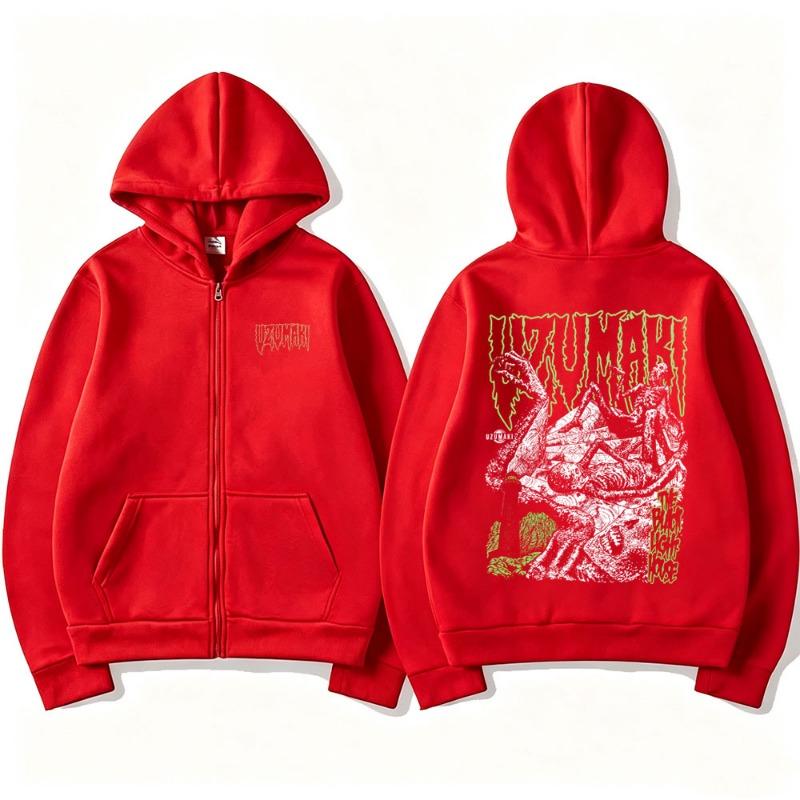 Japanese Anime Tomie Junji Ito Uzumaki Zipper Hoodie Men Women Manga Horror Zip Up Jacket Male Casual Vintage Zip Up Sweatshirt