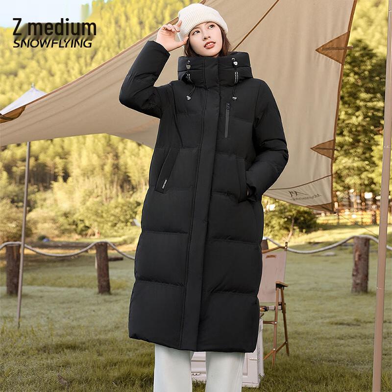 XueZhongFei Damen Mittellange Kapuzen-Daunenjacke X40146226F