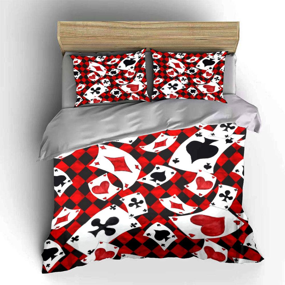 Jeu de Cartes pour Soirées Jeux, Décoration de Chambre d'Enfant et d'Adulte, Magnifique Ensemble de Linge de Lit Trois Pièces Cadeau EU Twin 135X200cm&set