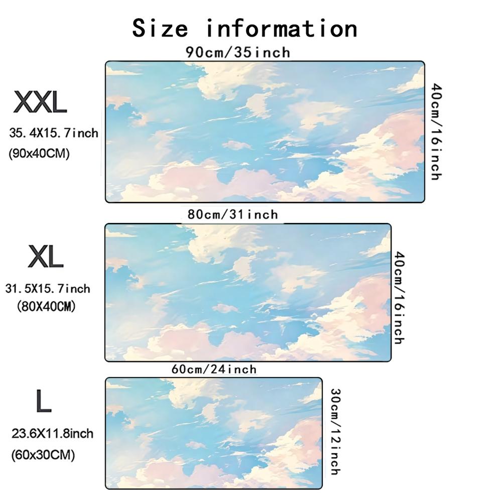 Soft Pastel Blue Pink Sky Cloud Dreamy Aesthetic Gaming Mouse Pad Non Slip Rubber Stitched Edge Large Keyboard Desk Mat Mousepad