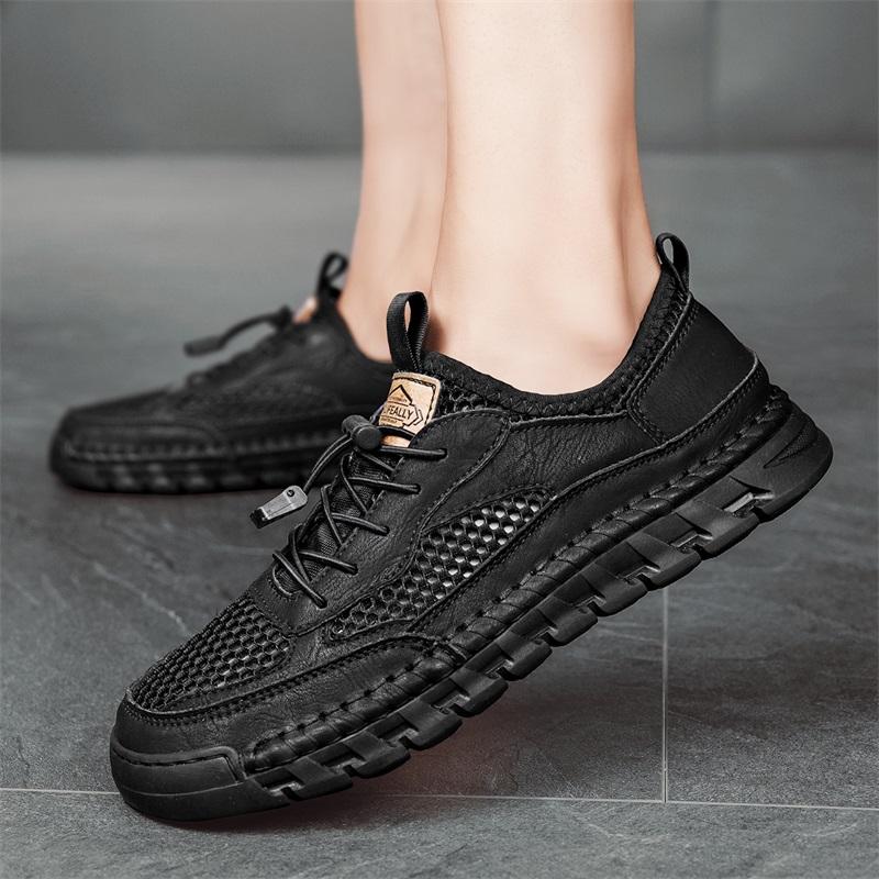 Fashion Men Fashion Hot Sale Walking Shoes Handmade Leather Casual Flats Outdoor Hollow Out Sneakers Male Comfortable Leather Sandals