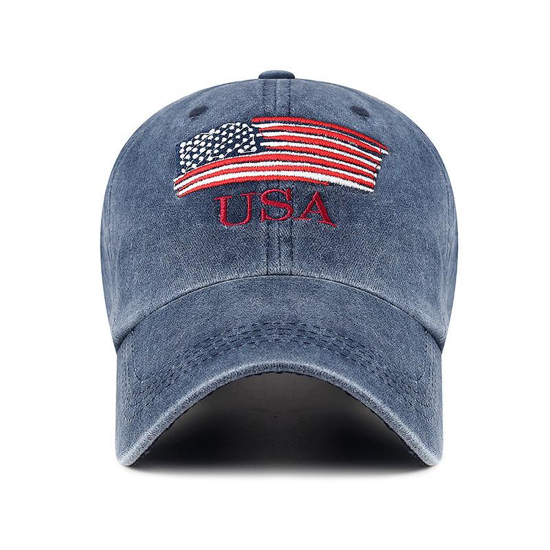 Washed Baseball Cap Vintage American Flag Embroidered Usa Cap Versatile Outdoor Sun Hat
