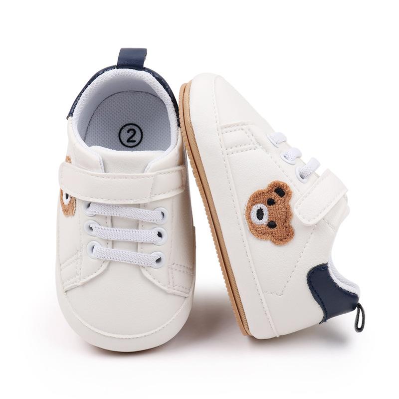 Baby Toddler Soft Sole Shoes Non Slip Indoor Socks Lightweight Breathable Mesh Fabric Infant First Walker Shoes with Bear Patch Design