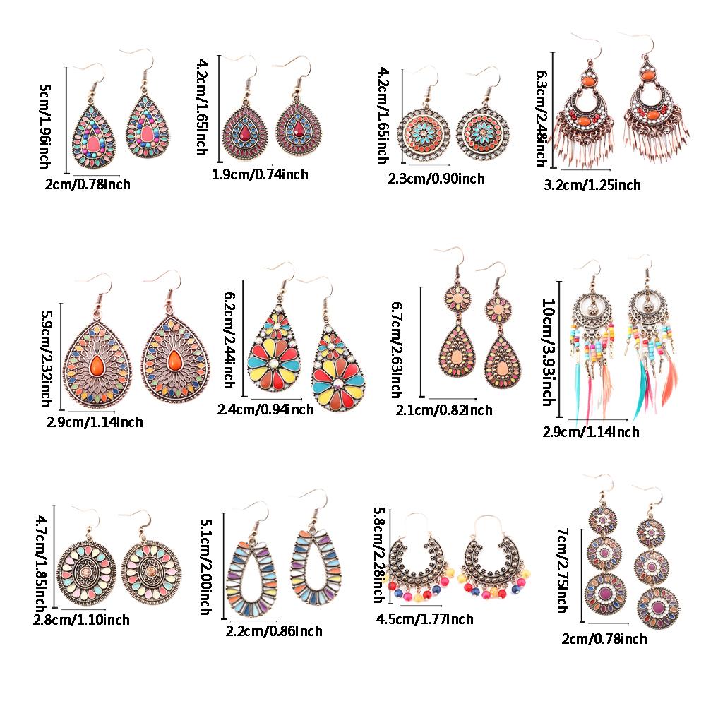 Women Vintage Colorful Dangle Earrings Set Boho Statement Tassel Ornaments Chic Holiday Gifts Party Decors Daily Wear Versatile