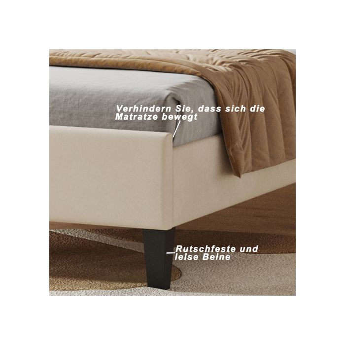 Lit D'enfant Capitonné 90 X 200 Cm, Cadre De Lit Avec Tête De Lit Fleurie Et Sommier À Lattes, Lit D'invité (couleur : Beige)