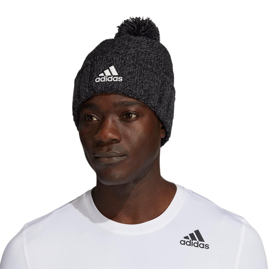 Adidas Recon Ballie One Size Men's Pom-Pom Beanie, Black/Gray-Six Marl/Black/White,