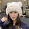 Jesienno-zimowa urocza wełniana czapka z uszami misia damska pluszowa ciepła puszysta jesienno-zimowa czapka dziergana na duży obwód głowy