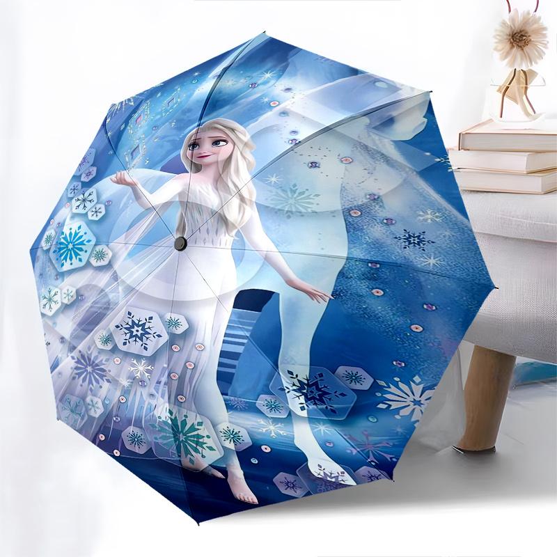 Elsa,Frozen Automatic Umbrella Tri fold Portable Umbrella, Best Holiday Gift for Men and Women, Durable Iron Frame, Playful Design, Sturdy