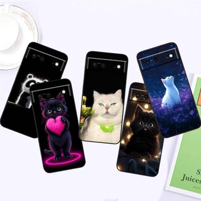 Anime Cartoon Katze Illustration Für Google Pixel 10 9a 9 8A 8 7 7A 6 6A Pro XL 2024 5G Schwarz Weich TPU Silikon Handyhülle