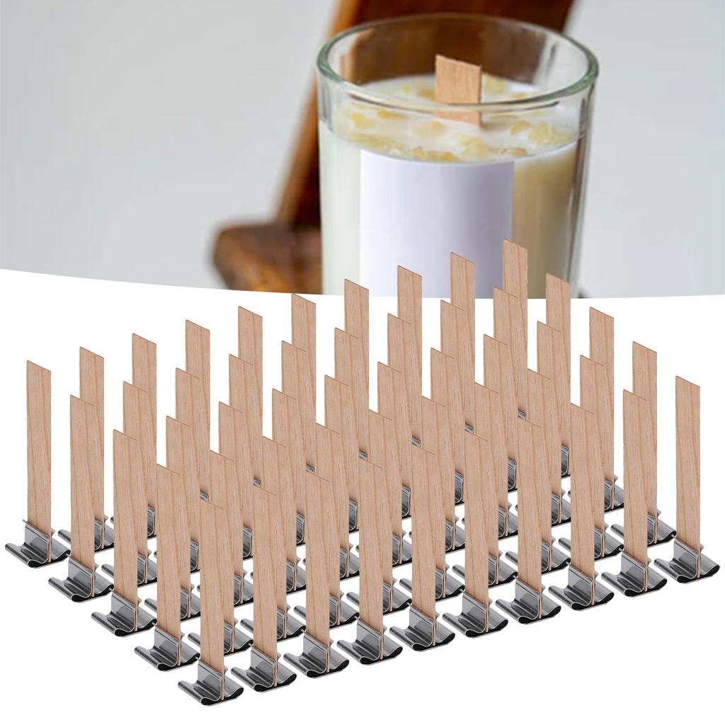 50 Pezzi Stoppini per Candele in Legno 2,4 X 0,5 Pollici Professionali Portatili per Candele Fai-da-te per la Casa con Base Metallica