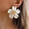 Exaggerated Drip Oil Flower Earrings for Women Vintage Double Layered Floral Stud Earrings Sweet Vacation Style Jewelry