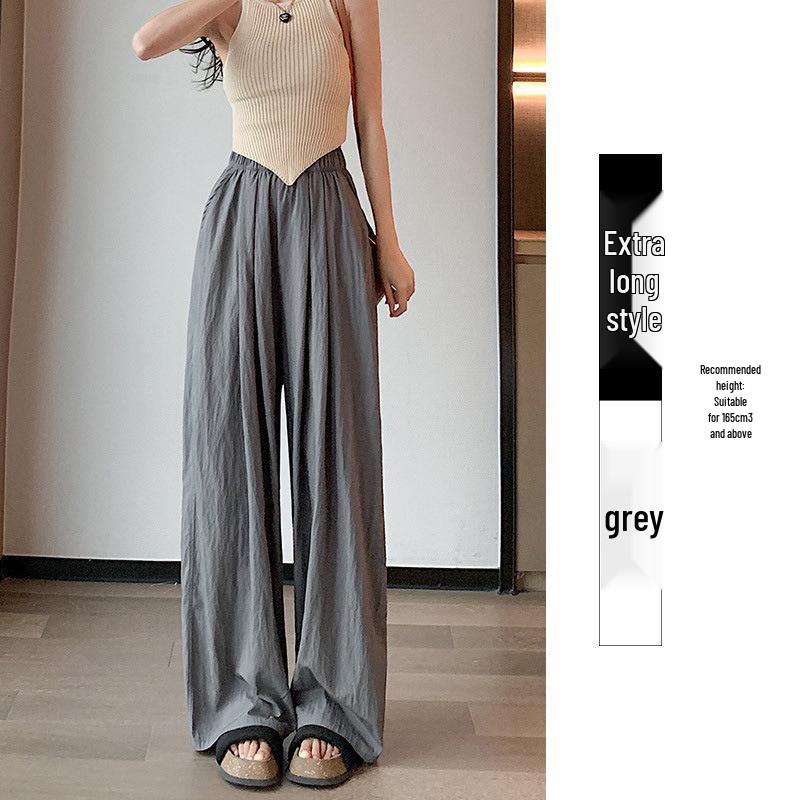 Women's Summer Blue Wide-Leg Ice Silk Pants - Casual Pleated Zen Style