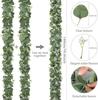 Eucalyptus Garland with White Flowers 4 Packs 5.9Ft Artificial Silver Dollar Eucalyptus Leaves Plant Fake Greenery Hanging Ivy Vines Faux Wreath