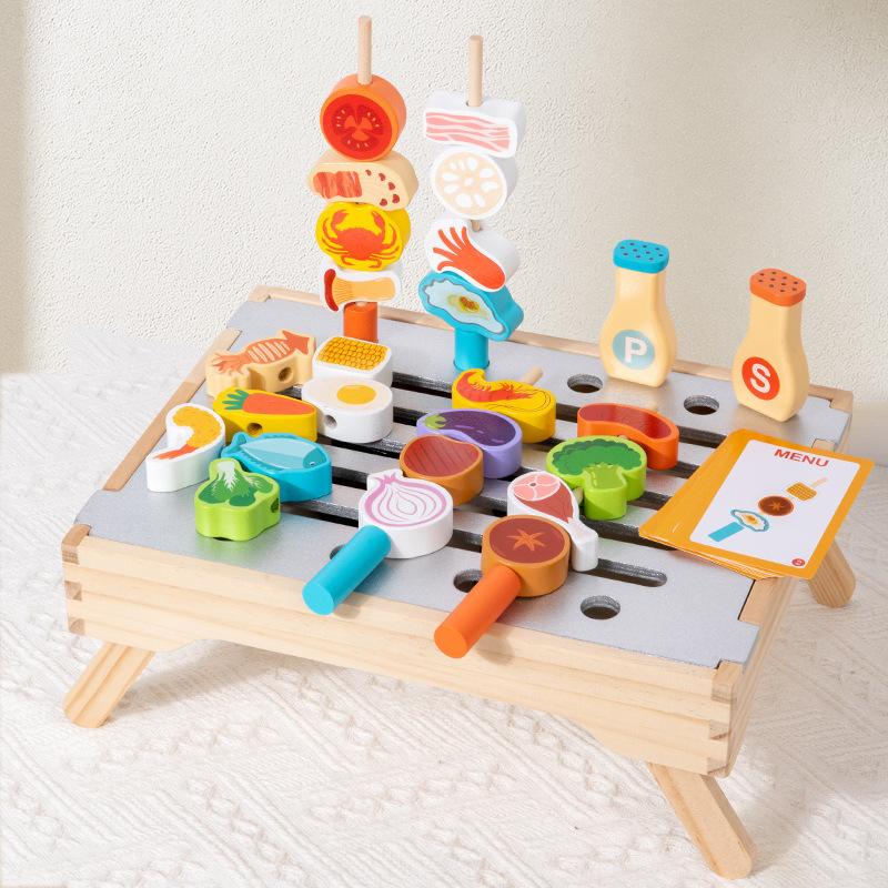 Wooden Children's Fun Multi-functional Simulation Kitchen Barbecue Grill Parent-child Interaction Play House Educational Toys