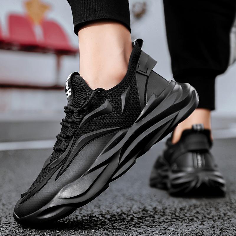 Men's Shoes Summer Breathable Fly-woven Mesh Sports Leisure with Running Thick-soled Non-slip Work Black Labor Insurance Tide Shoes