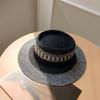 European and American style hand-woven mixed color hollow concave flat top hat women's retro versatile summer travel sun hat