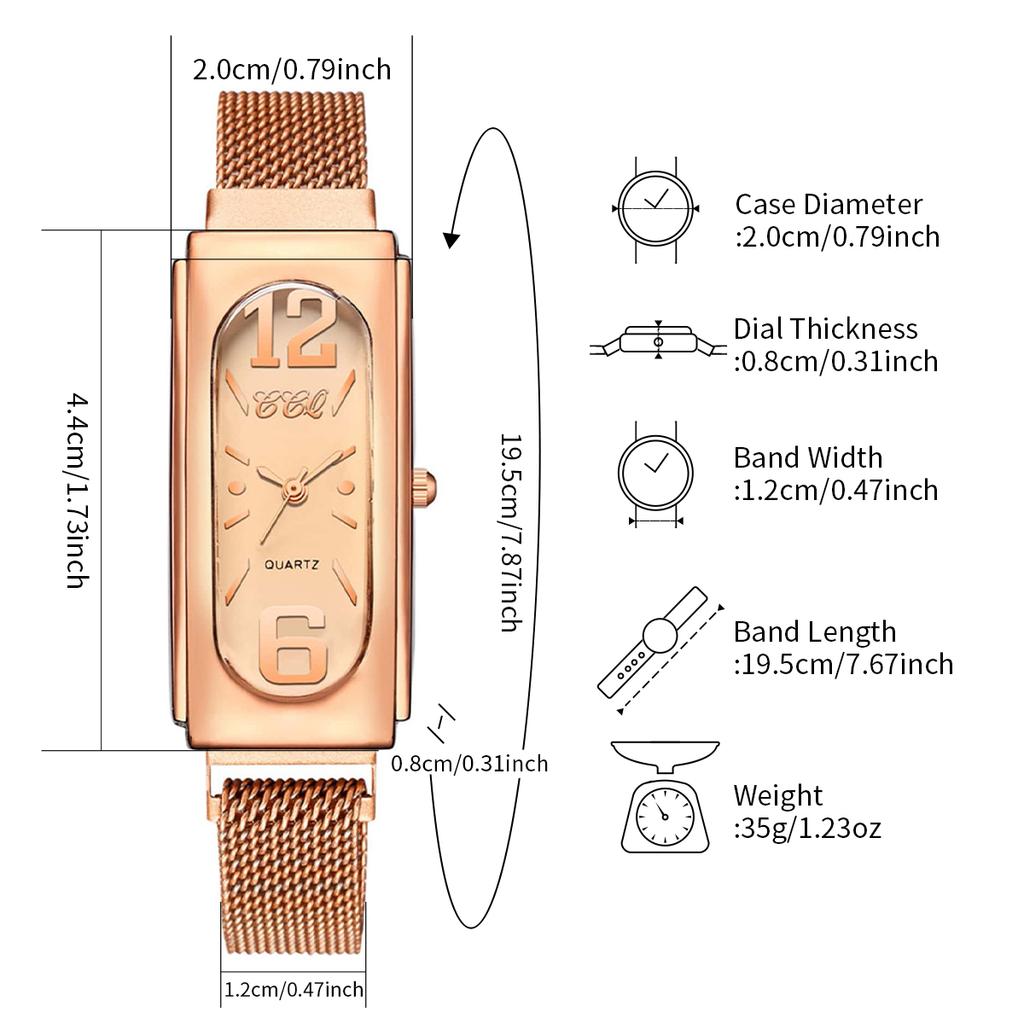 Rechteck Damen Quarz Uhr Magnetverschluss Mesh Armband Armbanduhren