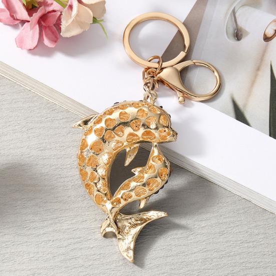 Keychain Pendant Rhinestones Inlaid Mother Child Dolphin Design Key Chain with Anti-Oxidation Lobster Clasp Decorative Backpack Accessory