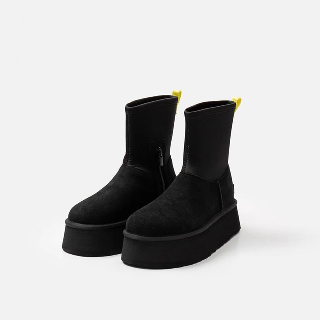 Brown Shoes for Women Black Round Toe Chunky Sock Suede Womens Snow Boots Platform Boot Female Gothic Sale Chic and Elegant