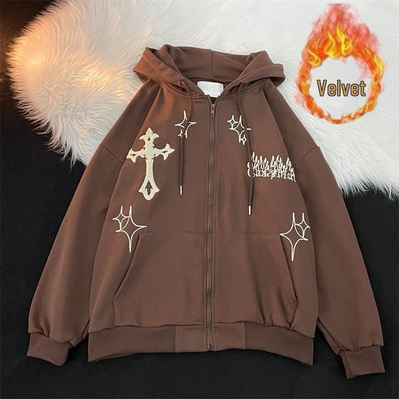 Men's Hooded Cardigan: Trendy American High Street Oversized Embroidered Sportswear for Spring and Autumn Couples.