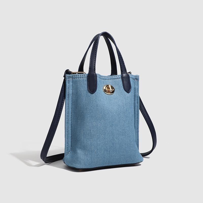 2025 New Washed Denim Blue Small Handbag Easy Matching Tote Bag Vegetable Blue Bucket Bag Small Fashion Messenger Bag