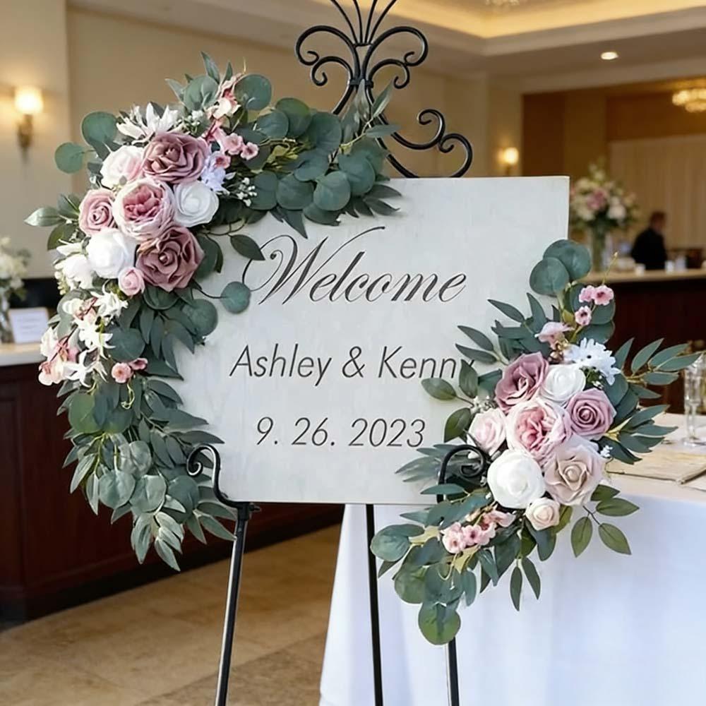 2pcs Artificial Crescent Flower Swag Wedding Arch Decor Fake Floral Finished for T Stage Road Lead Party Ceremony Event Supplies