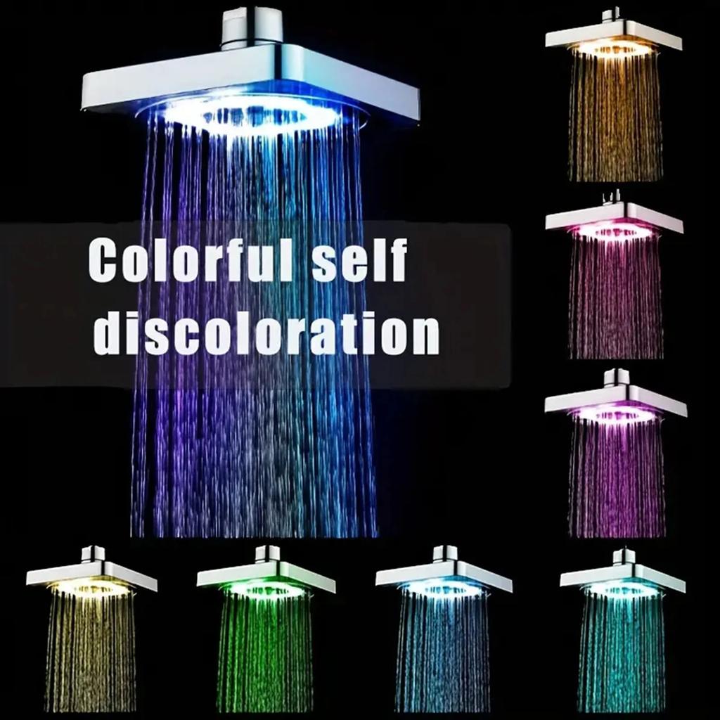 1pcRainfall Shower Head - Temperature Control, High-Pressure Water Saving, 7-Color Shower for Luxurious Bathroom SPA .