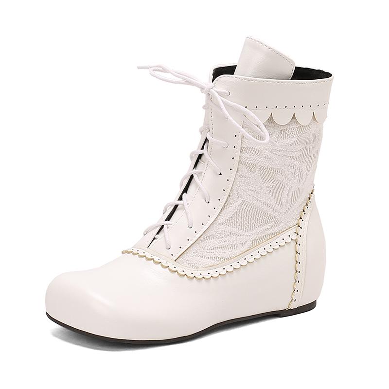 Modisches Design Stiefeletten für Damen Runde Spitze Interne Absatzhöhe Schnürung Große Größen 48 49 50 Modische Date Stiefeletten Frühling Herbst Neu