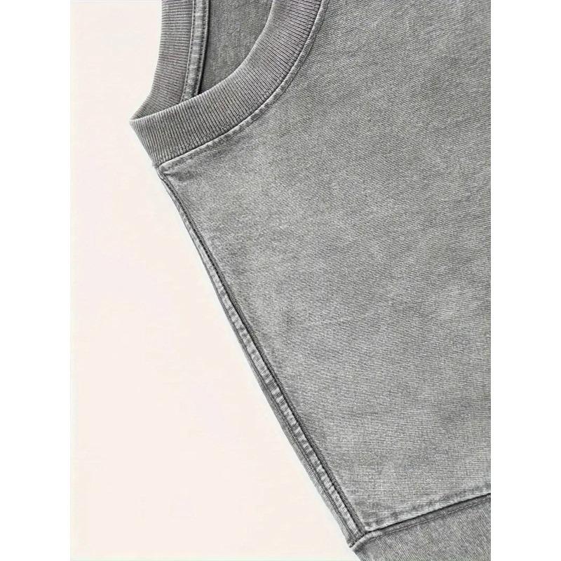 Europäische Größe Herren Schwer gewaschenes T-Shirt - Retro Rosa Street Style Lockere Passform, Mit Rosenkranzmuster auf dem Rücken bedruckt