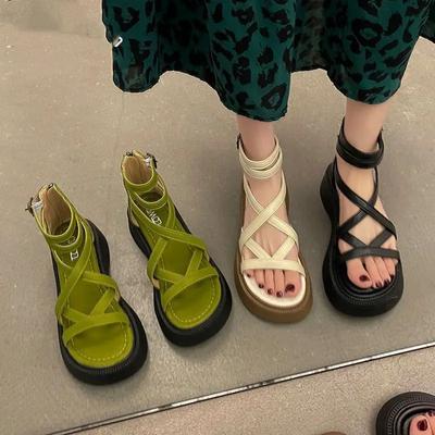 Fashion 2024 New Hollow Out Female Casual Comfortable Roman Sandals Woman Open Toe Buckle Strap Platform Sandals High Heels Wedge Shoes