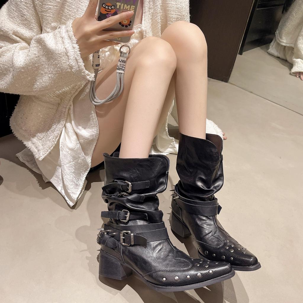 Rivet decorated women's Martin boots comfortable soft elastic trend non-slip wear chic versatile outstanding height increase shoes