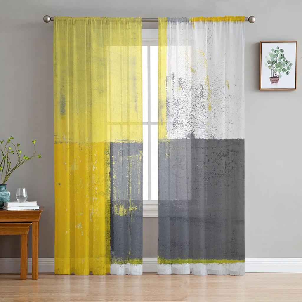 Art Line Retro Style Shabby Whirlpool Chiffon Sheer Curtains for Living Room Bedroom Decoration Window Voiles Tulle Curtain