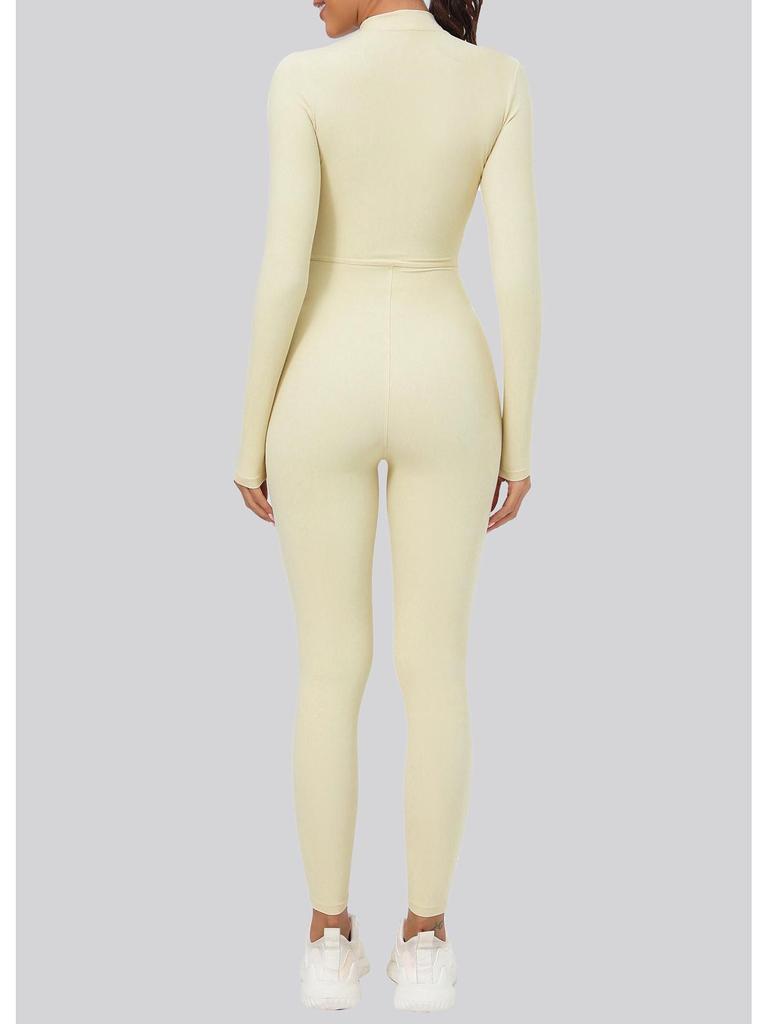 Women's Euro-American Zip Long Sleeve Yoga Set: High-Intensity Dance & Fitness Jumpsuit